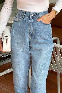Light Blue Cotton High Waist Denim Pants
