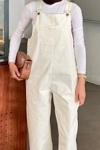 Modalamelif Önü Cepli Kanguru Tulum Krem