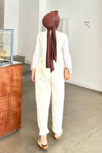 Modalamelif Önü Cepli Kanguru Tulum Krem