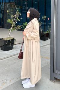 Lamelif Düğmeli Trençkot Bej