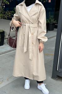 Lamelif Düğmeli Trençkot Bej