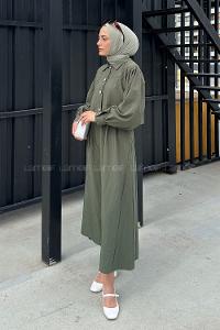 Lamelif Üst Ceket Jile Tesettür Takım Haki