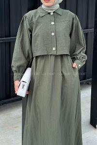 Lamelif Üst Ceket Jile Tesettür Takım Haki