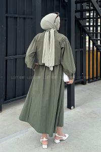 Lamelif Üst Ceket Jile Tesettür Takım Haki