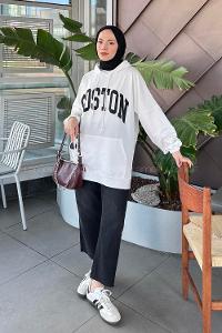 Lamelif Boston Yazı Detaylı Sweat Beyaz