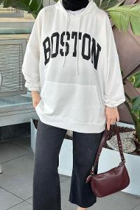 Lamelif Boston Yazı Detaylı Sweat Beyaz
