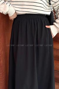 Lamelif Cep Detaylı Keten Etek Siyah