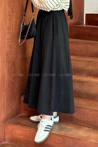 Lamelif Cep Detaylı Keten Etek Siyah