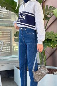 Lamelif Dar Paça Yüksel Bel Pantolon Mavi