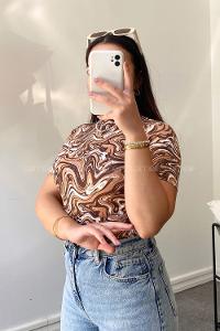 Brown Turtle Neck Short Arm Combed Fabric Body