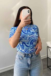 Blue Turtle Neck Short Arm Combed Fabric Body