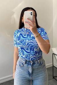 Blue Turtle Neck Short Arm Combed Fabric Body