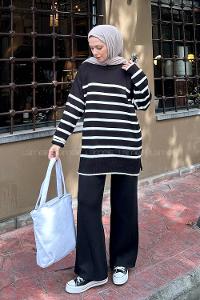 Black Mock Turtle Neck Long Arm Buttoned Regular Trousers Suit