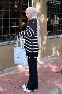 Black Mock Turtle Neck Long Arm Buttoned Regular Trousers Suit