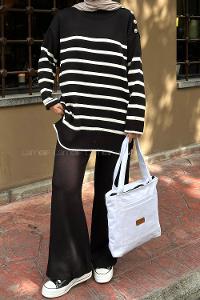 Black Mock Turtle Neck Long Arm Buttoned Regular Trousers Suit