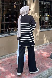 Black Mock Turtle Neck Long Arm Buttoned Regular Trousers Suit