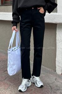 Lamelif Kesik Paça Fit Jean Siyah