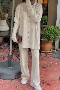 Lamelif  Polo Yaka Düğmeli Tesettür Takım Taş