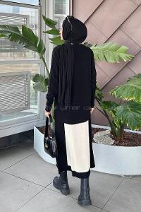 Lamelif Fitilli Kumaş Triko Tesettür Takım Siyah