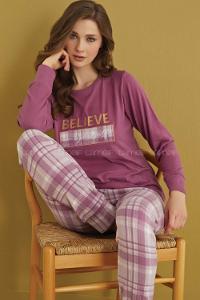 Lamelif Fun Times Kar Believe Nakışlı Termal Pijama Takımı Mor