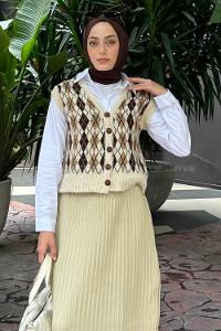 Lamelif Gömlek Detaylı İpek Baklava Desen Kazak