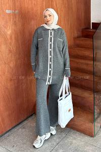 Smoked Shirt Collar Long Arm Knitwear Regular Trousers Comfortable Suit