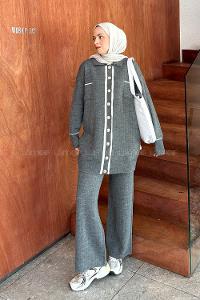 Smoked Shirt Collar Long Arm Knitwear Regular Trousers Comfortable Suit