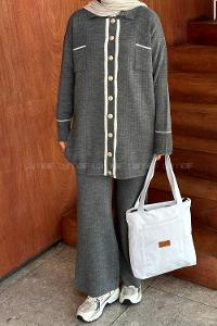 Smoked Shirt Collar Long Arm Knitwear Regular Trousers Comfortable Suit