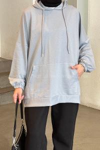 Lamelif  Karpuz Kol Sweatshirt Gri
