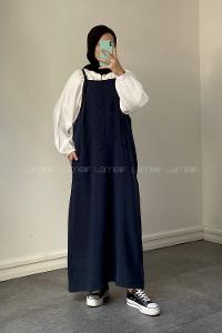 Lamelif Çift Cepli Askılı Tensel Jile Lacivert