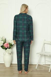 Lamelif Kırmızı Ekose Desen Düğmeli Pijama Seti