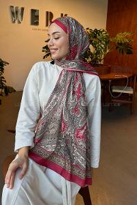 Lamelif Retro Desen Pamuk Şal Vişne