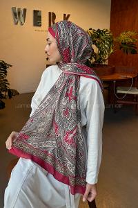 Lamelif Retro Desen Pamuk Şal Vişne