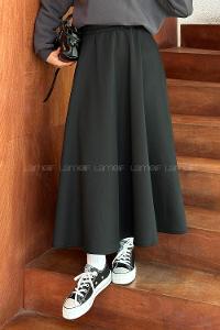 Lamelif Scuba Kumaş Kloş Etek Siyah