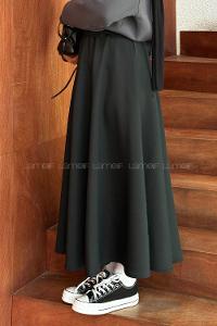 Lamelif Scuba Kumaş Kloş Etek Siyah