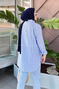 Lamelif Tek Cep Çizgili Gömlek Bebe Mavisi