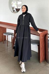 Black Shirt Collar Long Arm Parachute Fabric Flare Suit