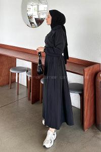 Black Shirt Collar Long Arm Parachute Fabric Flare Suit