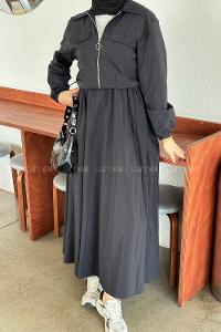 Black Shirt Collar Long Arm Parachute Fabric Flare Suit