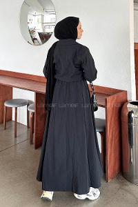 Black Shirt Collar Long Arm Parachute Fabric Flare Suit