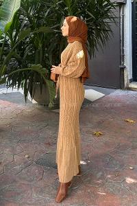 Brown With Milk Crew Neck Knitwear Dresess