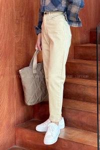 Beige Denim High Waist Denim Pants