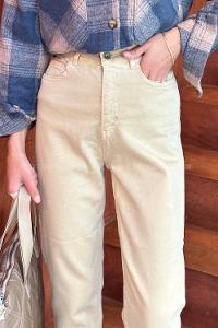 Beige Denim High Waist Denim Pants