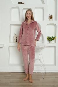 Lamelif Frans Kadife Kumaş Pijama Takım Seti Gül Kurusu