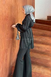 Lamelif Gizli Patlı Krinkıl Gömlek Siyah