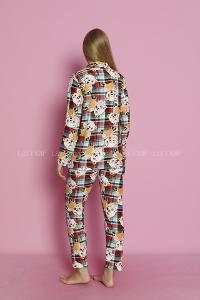 Lamelif Köpek Desenli Süet Kumaş Pijama Takım Seti