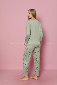 Lamelif Puantiye Desenli Milan Kumaş Pijama Takım Seti Mint Yeşili