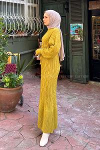 Oil Green Crew Neck Knitwear Dresess