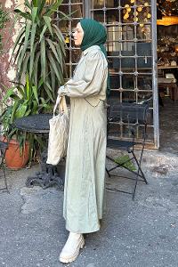 Lamelif Üst Ceket Jile Tesettür Takım Çağla Yeşili