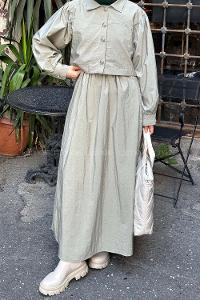 Lamelif Üst Ceket Jile Tesettür Takım Çağla Yeşili